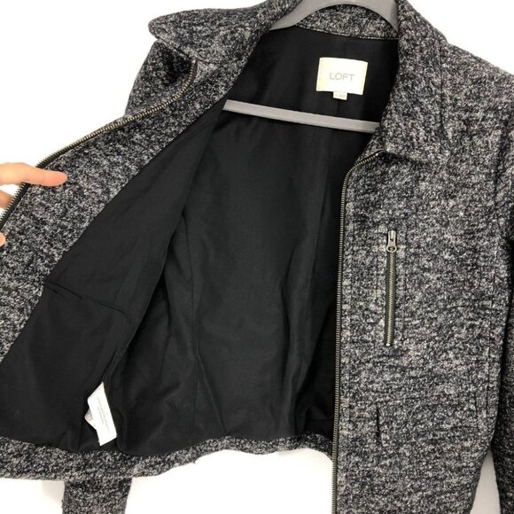 Ann Taylor LOFT Charcoal Marled Full Zip Long Sleeve Wool Blend Cropped Jacket S - Picture 13 of 15